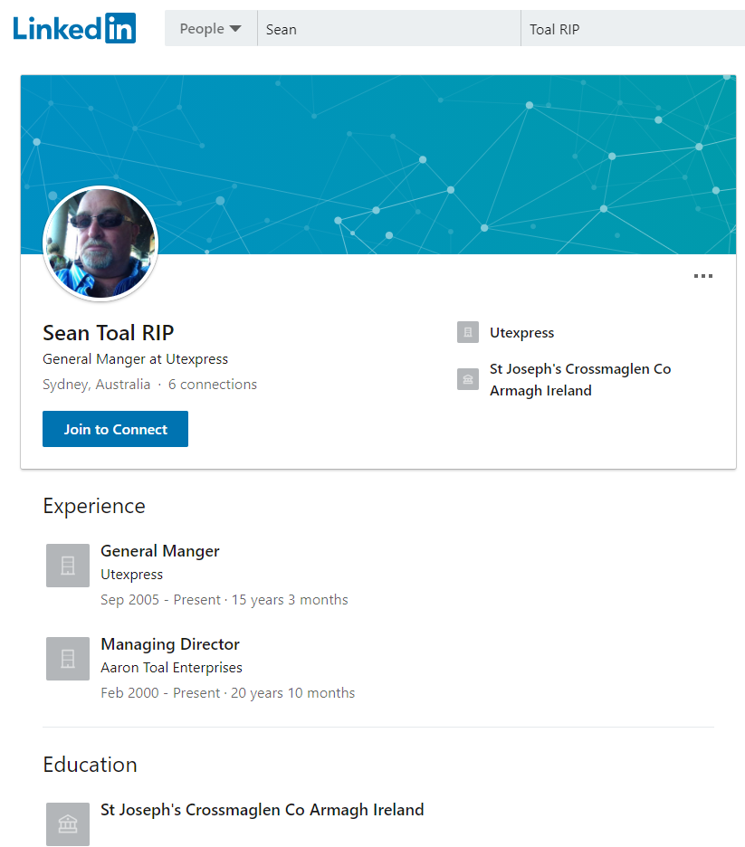 2020Nov1 Linkedin Sean Toal RIP